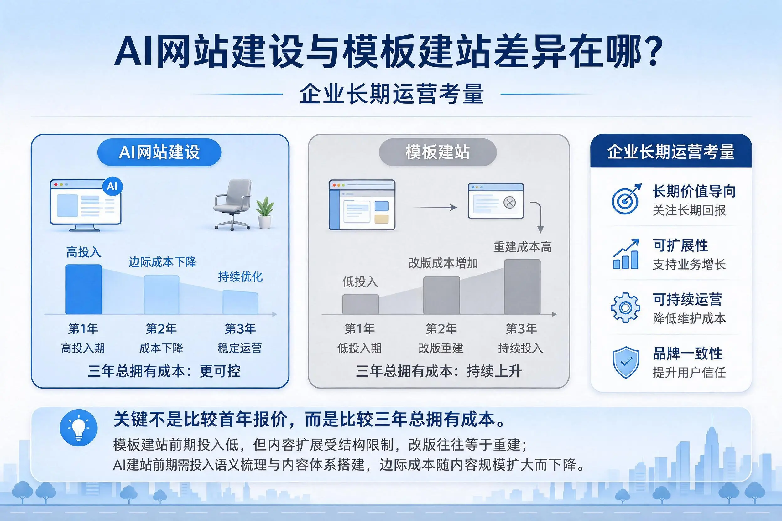 AI网站建设与模板建站差异在哪？恩施企业长期运营考量